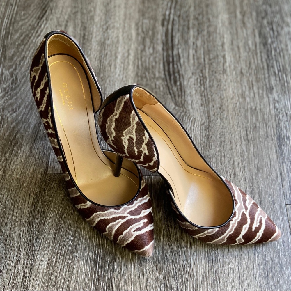 Gucci Brown and Cream Zebra-Print Pointed-Toe Stilettos - Picture 10 of 16